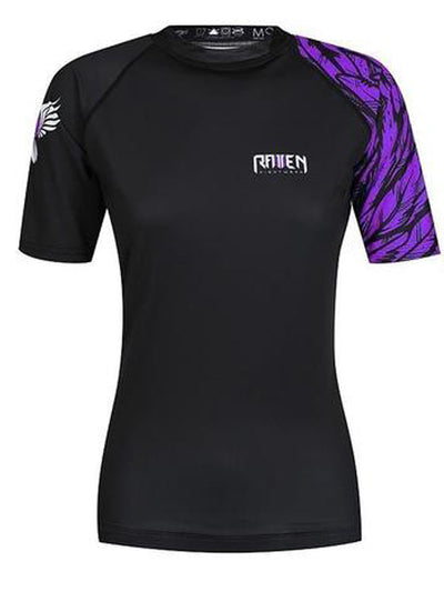 Raven Fightwear Women's Aerial Assault MMA BJJ Short Sleeve Rash Guard Black/Purple