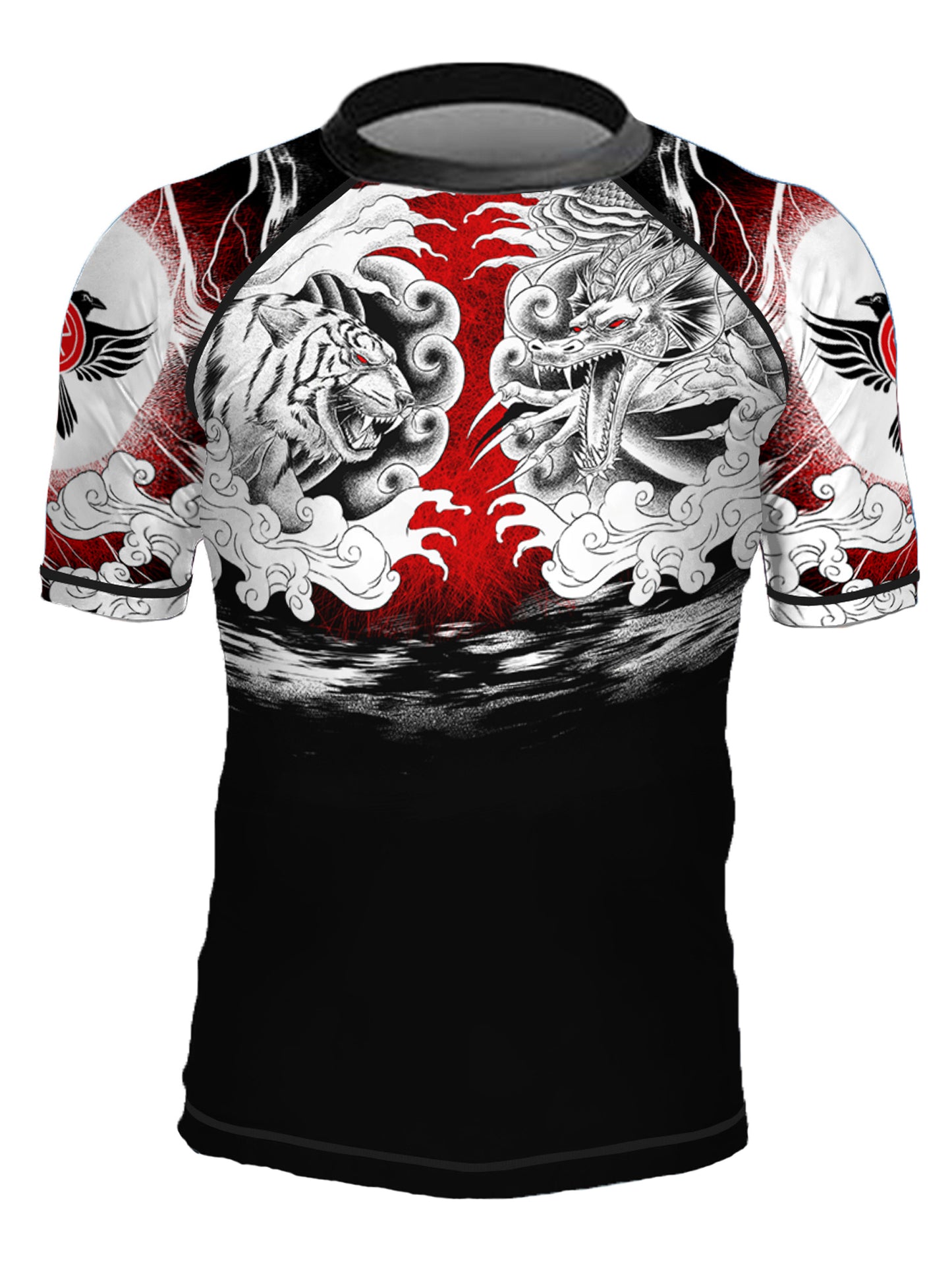 Raven Fightwear Men's Tiger and Dragon Short Sleeve BJJ Rash Guard MMA Black