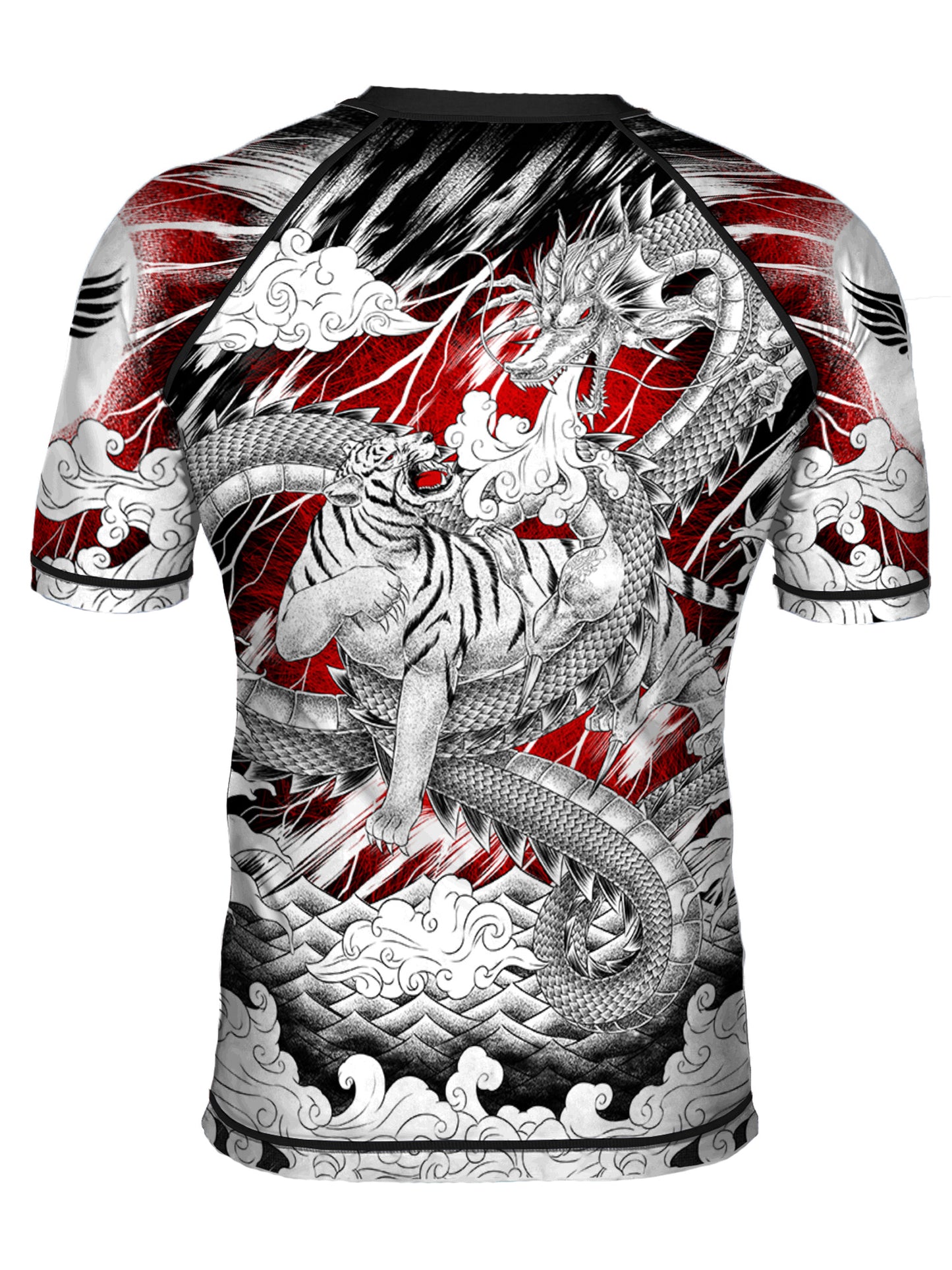 Raven Fightwear Men's Tiger and Dragon Short Sleeve BJJ Rash Guard MMA Black