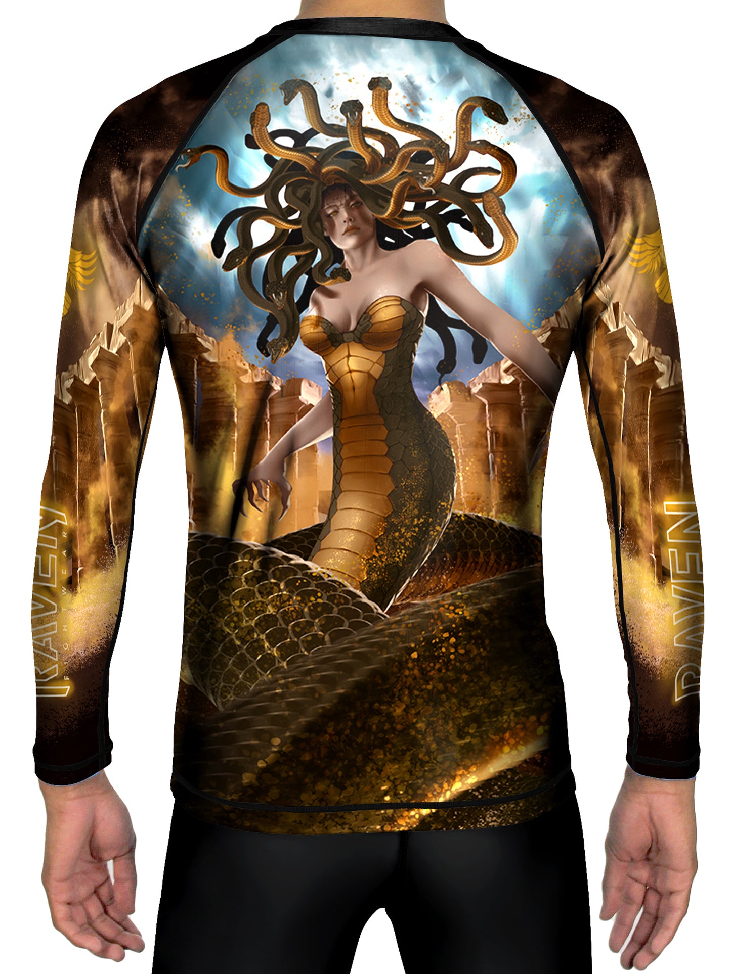 Raven Fightwear Men's Gorgon Medusa BJJ Rash Guard MMA Black