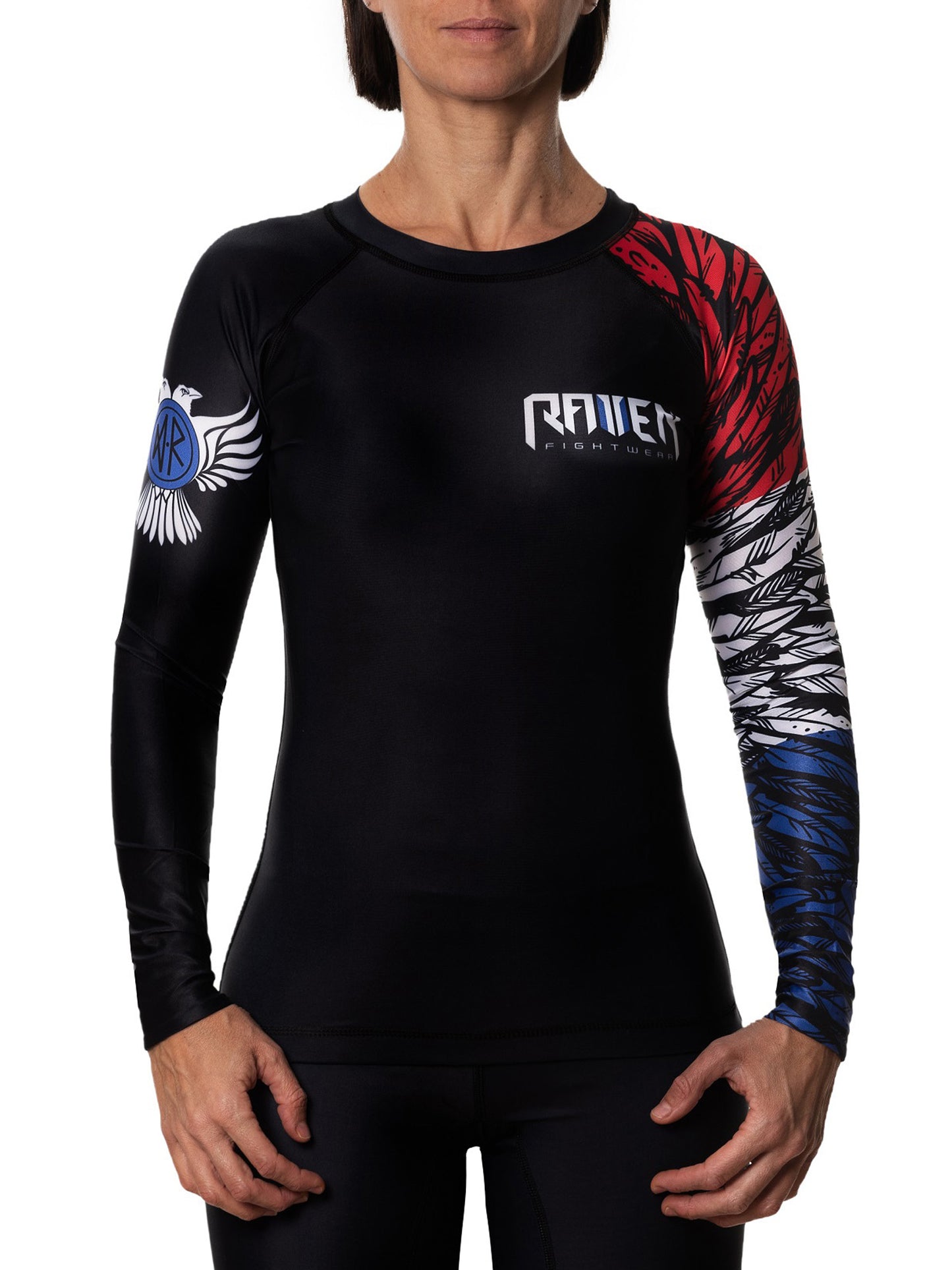 Raven Fightwear Women's Aerial Assault BJJ Rash Guard MMA Red/White/Blue