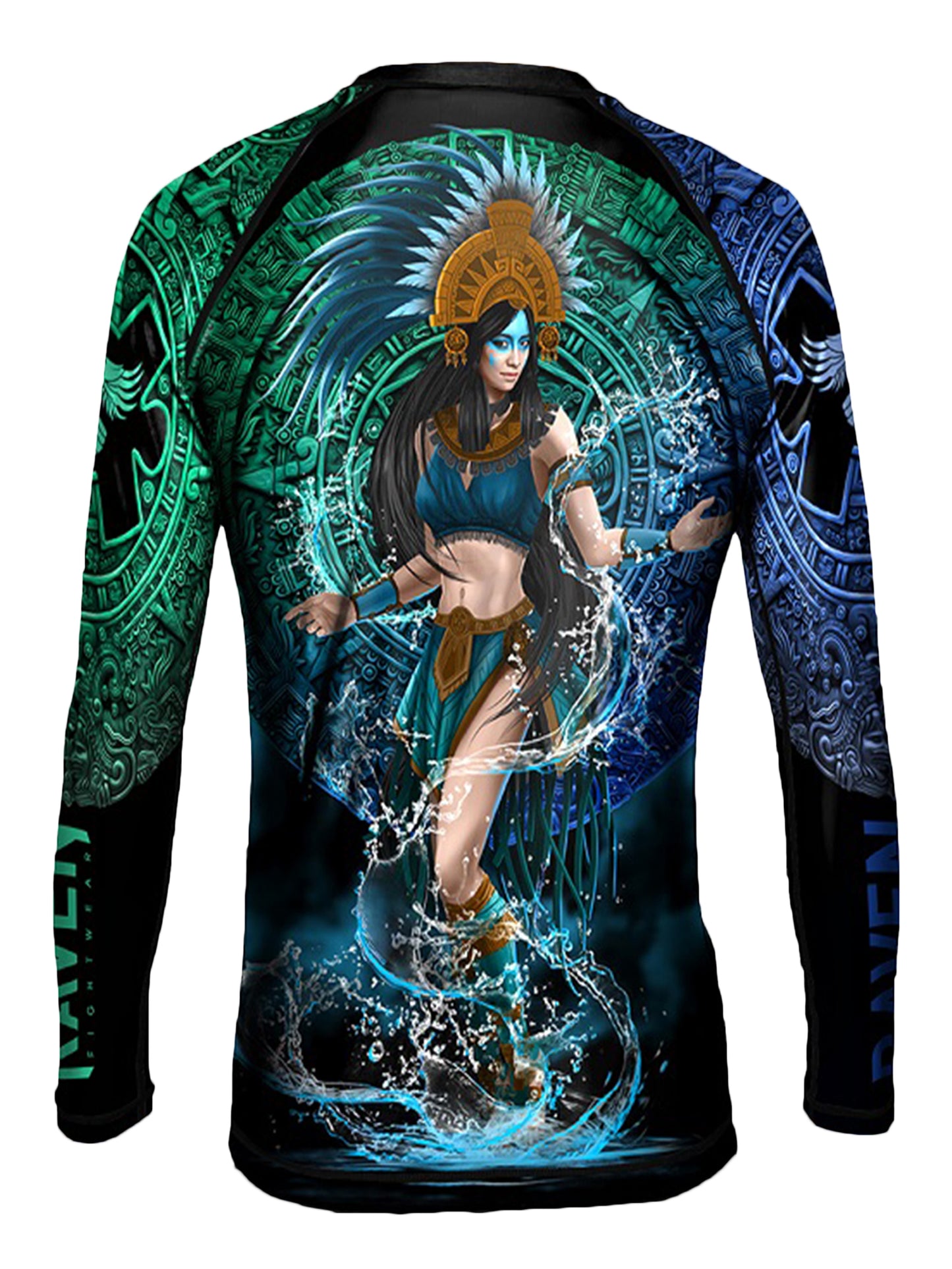 Raven Fightwear Women's Aztec Water Goddess Chalchiuhtlicue BJJ Rash Guard MMA Black