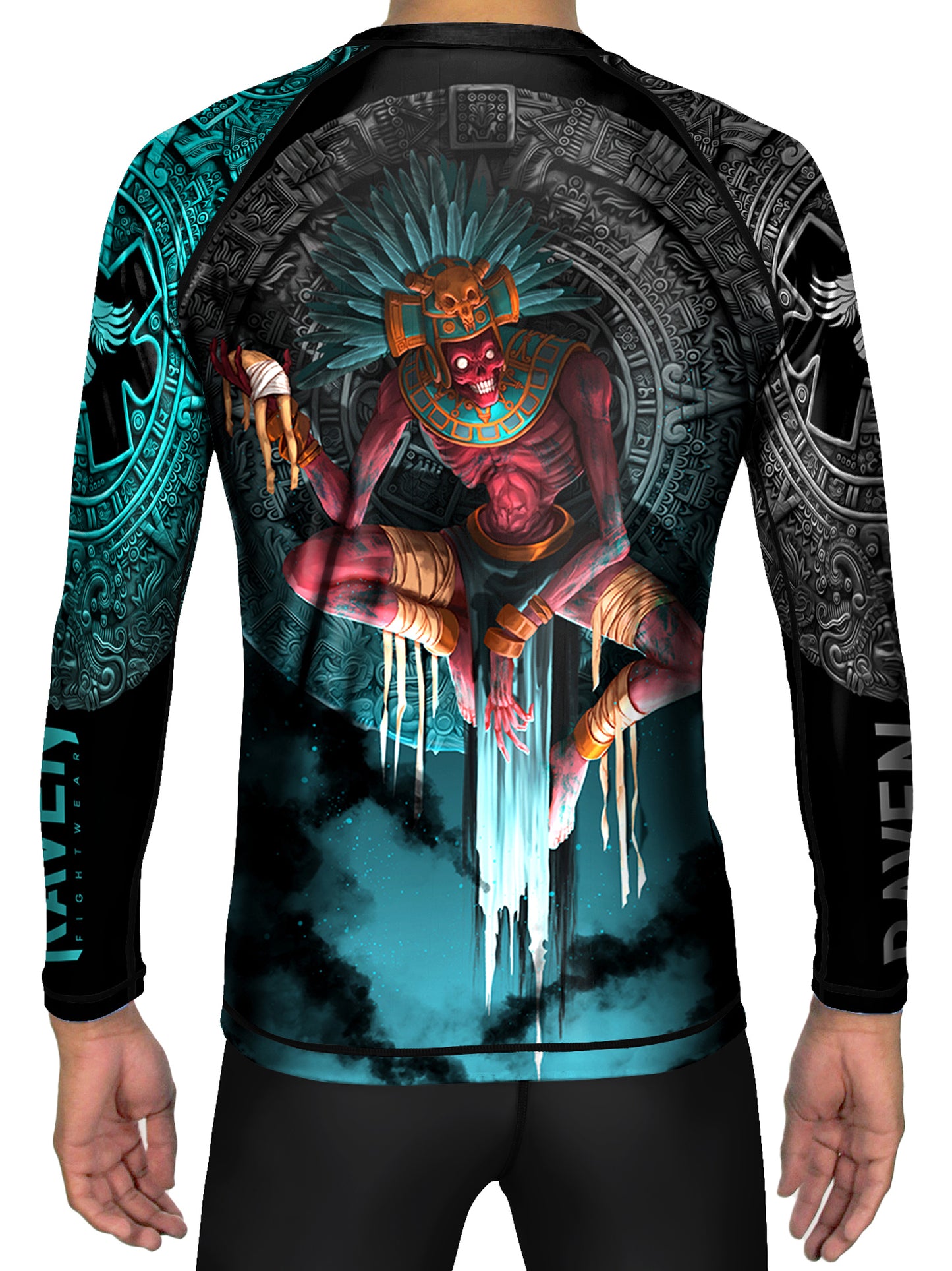 Raven Fightwear Men's Aztec Lord of the Underworld Mictlantecuhtli BJJ Rash Guard MMA Black