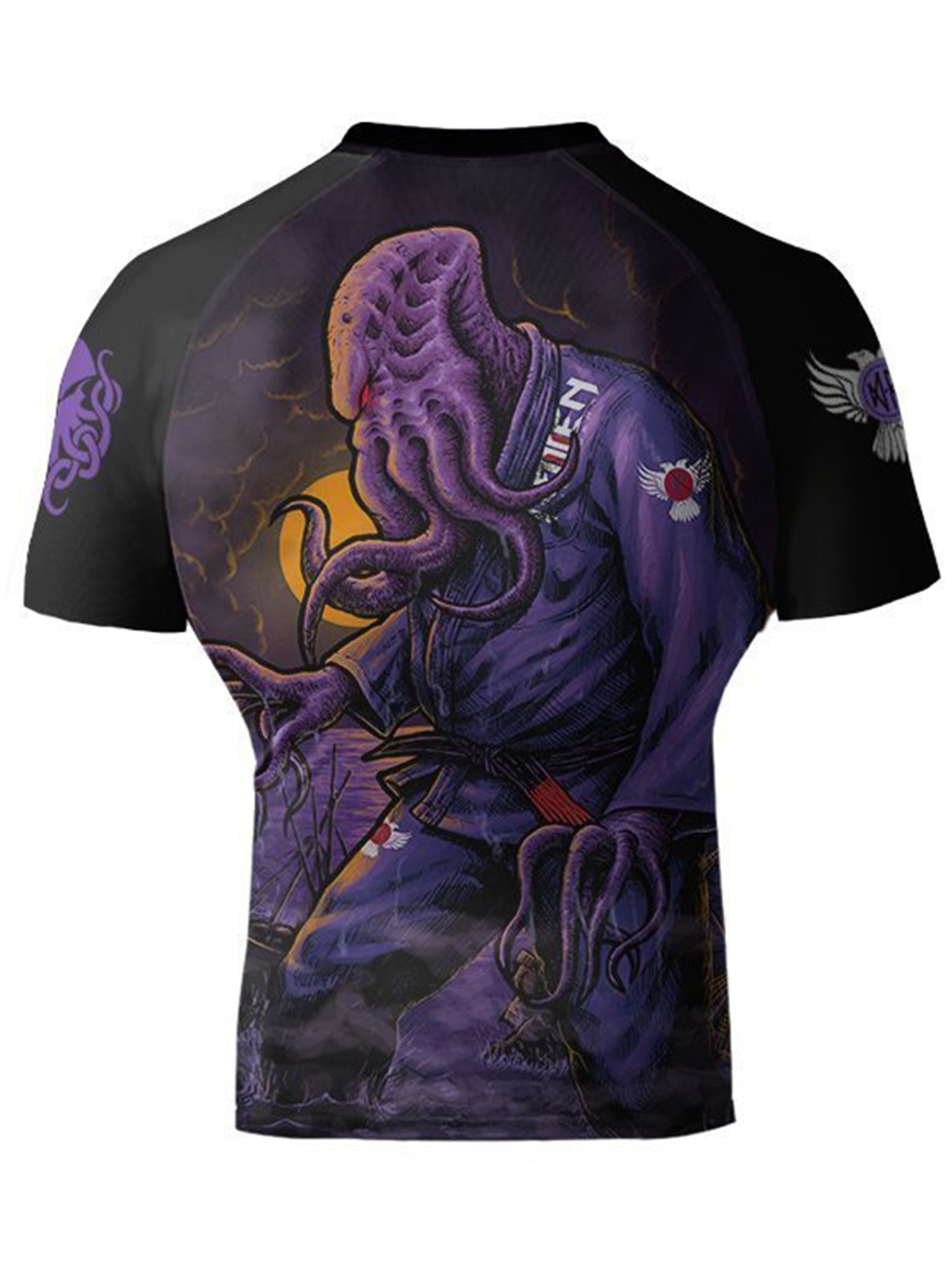 Raven Fightwear Men's BJJ Horror Cthulhu Short Sleeve BJJ Rash Guard MMA Black