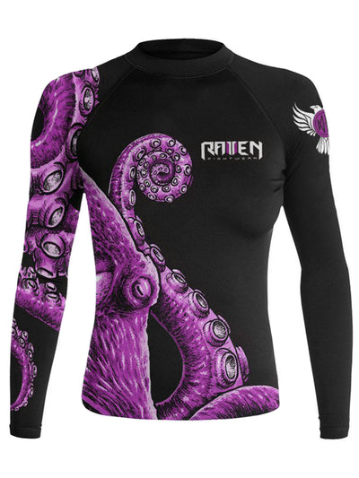 Raven Fightwear Women's Kraken Octopus Rash Guard MMA BJJ Black/Pink