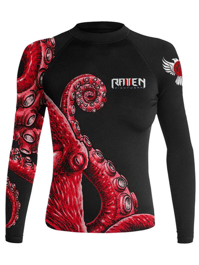 Raven Fightwear Women's Kraken Octopus Rash Guard MMA BJJ Black/Red