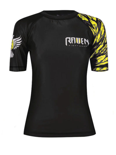 Raven Fightwear Women's Aerial Assault Short Sleeve BJJ Rash Guard MMA Black/Yellow