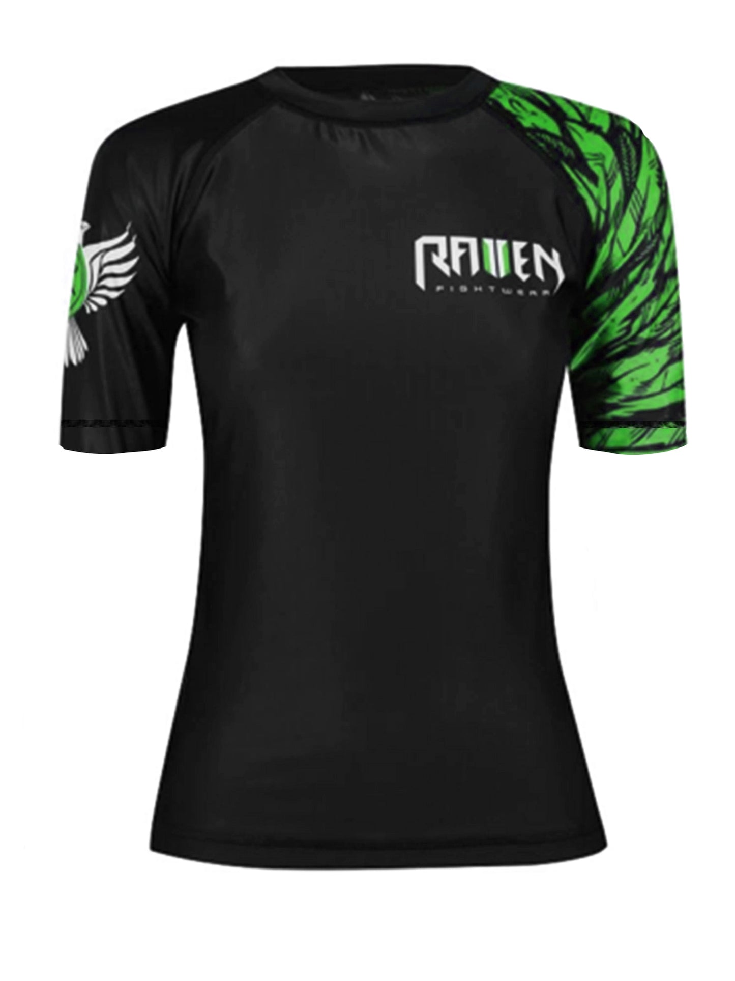 Raven Fightwear Women's Aerial Assault Short Sleeve BJJ Rash Guard MMA Black/Green