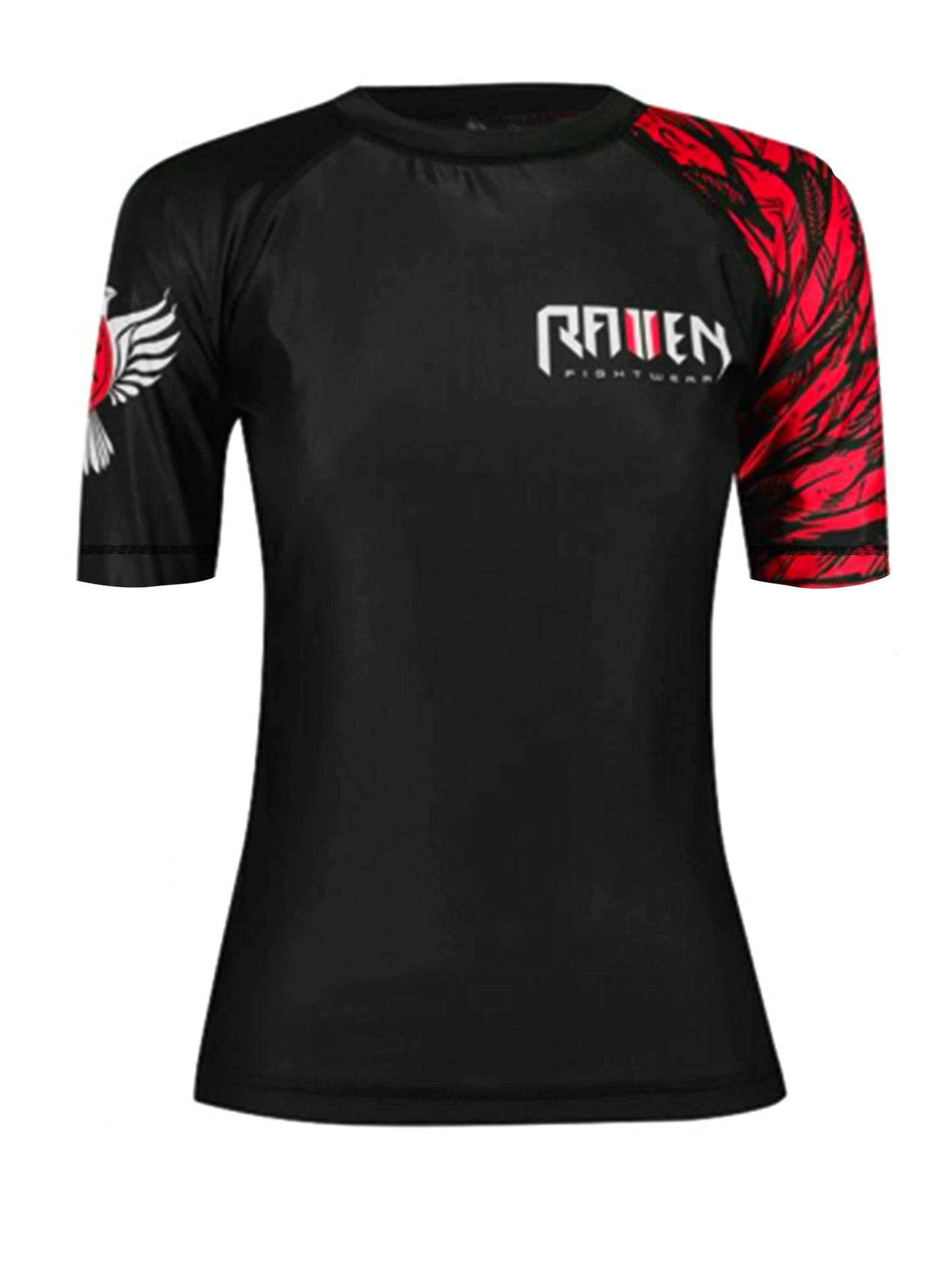 Raven Fightwear Women's Aerial Assault Short Sleeve BJJ Rash Guard MMA Black/Red