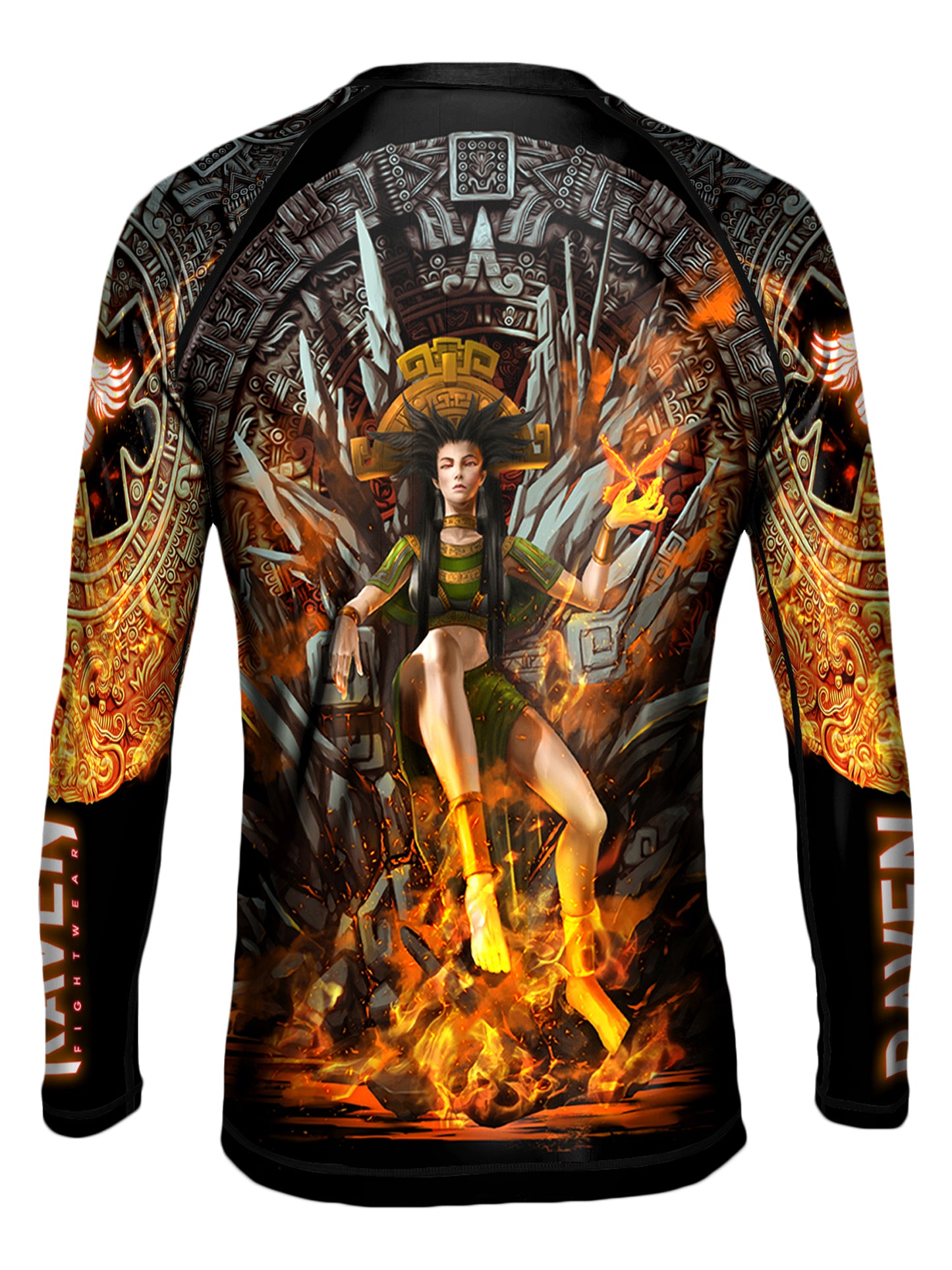 Raven Fightwear Women's Aztec Goddess of Fire Chantico BJJ Rash Guard MMA Black