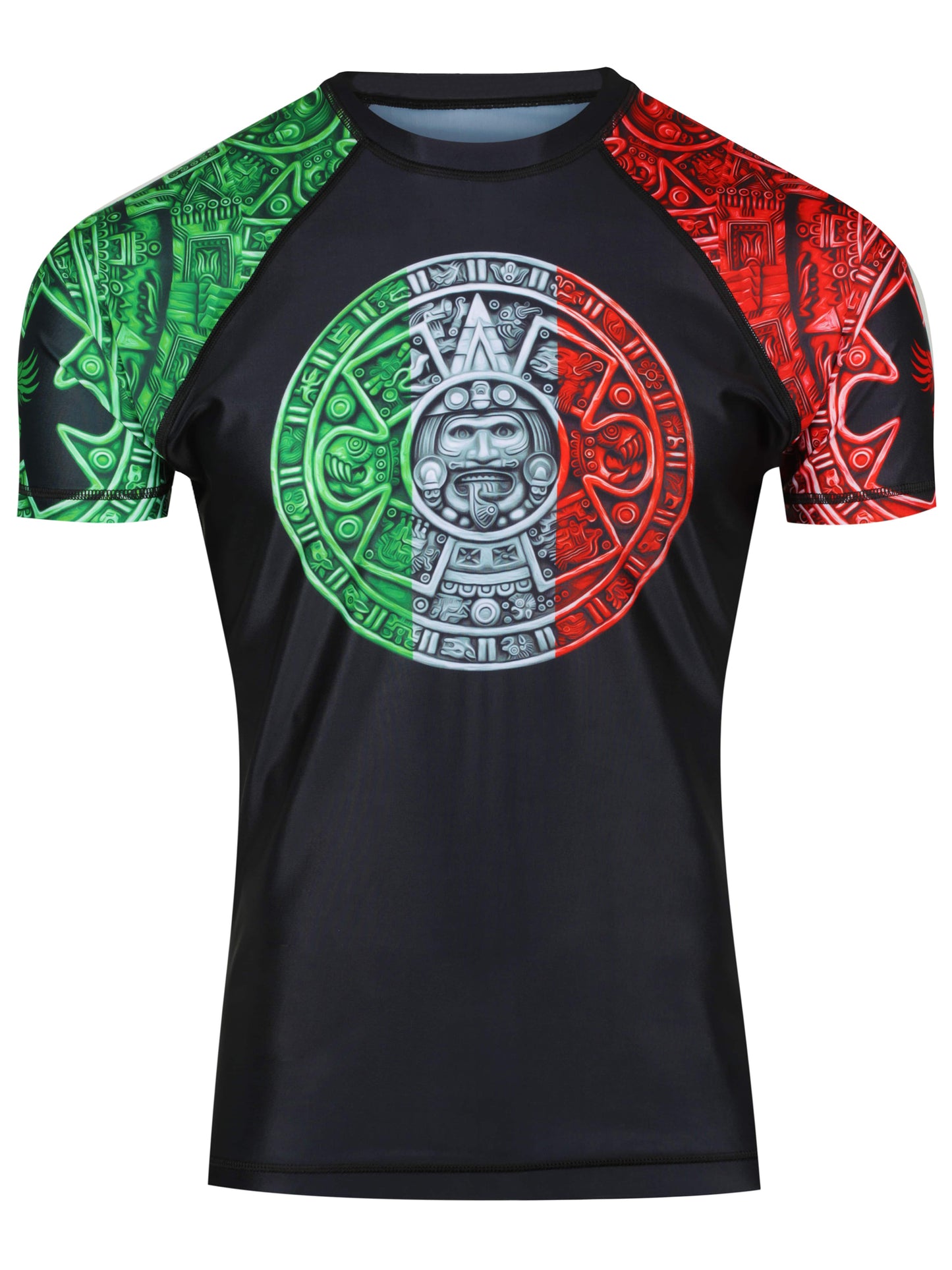 Raven Fightwear Men's Aztec Short Sleeve BJJ Rash Guard MMA Red/White/Green