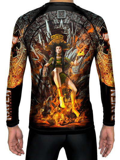 Raven Fightwear Men's Aztec Goddess of Fire Chantico BJJ Rash Guard MMA Black