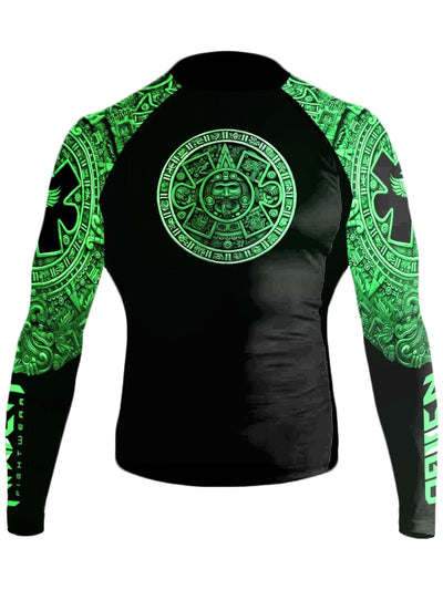 Raven Fightwear Men's Aztec Ranked BJJ Rash Guard MMA Green