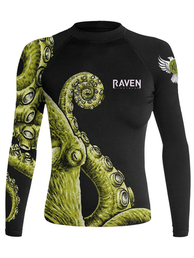 Raven Fightwear Women's Kraken Octopus BJJ Rash Guard MMA Black/Yellow