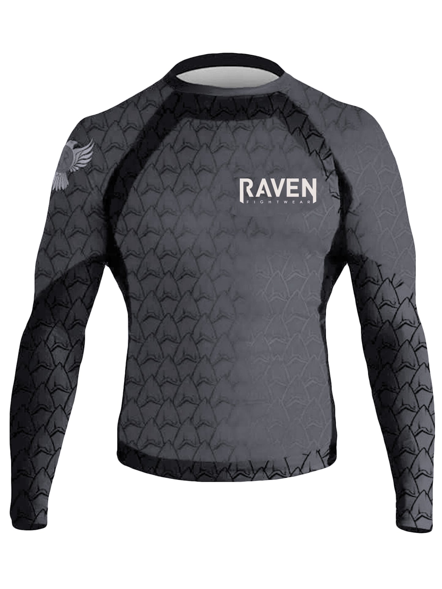 Raven Fightwear Men's BJJ Shark Attack Rash Guard Long Sleeve MMA Grey