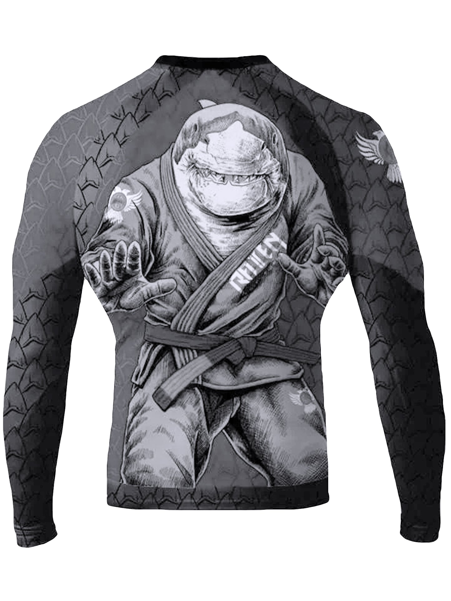 Raven Fightwear Men's BJJ Shark Attack Rash Guard Long Sleeve MMA Grey