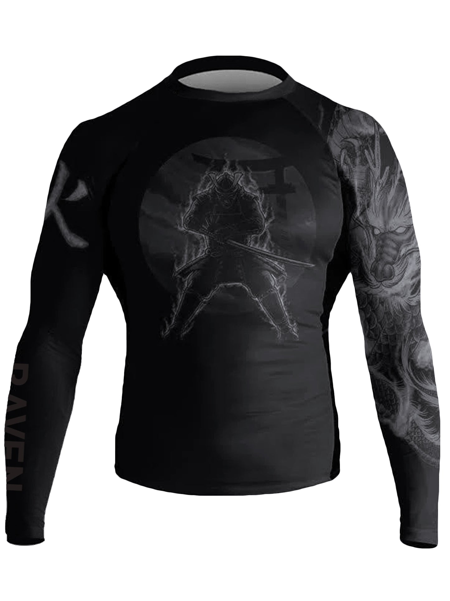 Raven Fightwear Men's Dragon Fire Element BJJ Rash Guard Long Sleeve MMA Black Edition