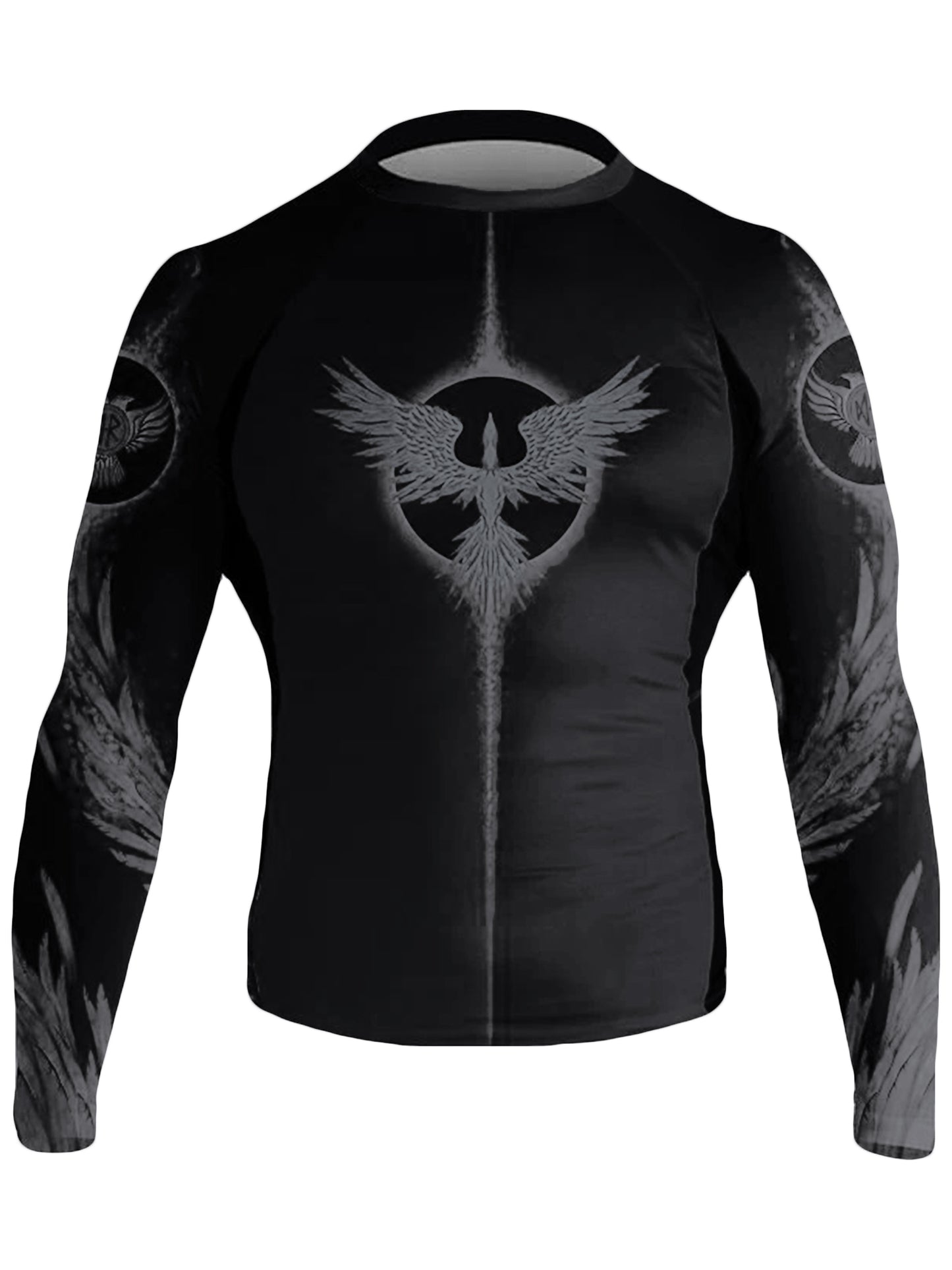 Raven Fightwear Men's The Phoenix Fire BJJ Rash Guard Long Sleeve MMA Black Edition