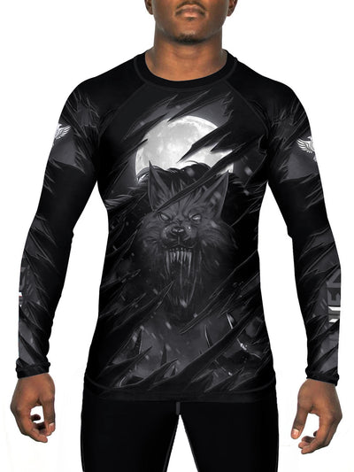 Raven Fightwear Men's The Werewolf Lycan BJJ Rash Guard Long Sleeve MMA Black Edition
