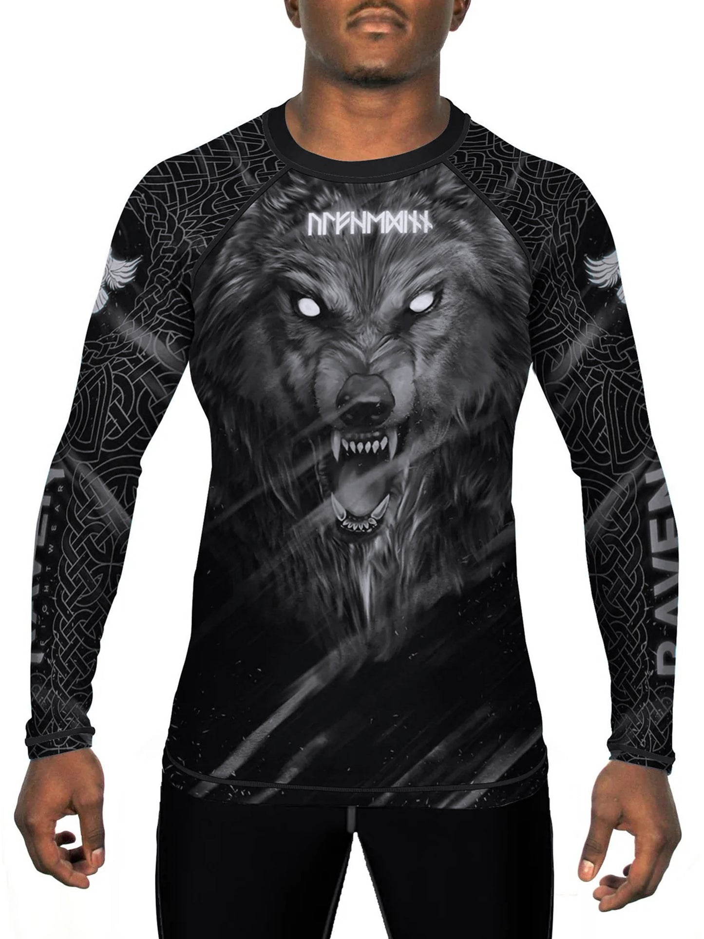 Raven Fightwear Men's Nordic Wolf Warrior Ulfhedinn 2.0 BJJ Rash Guard Long Sleeve MMA Black Edition