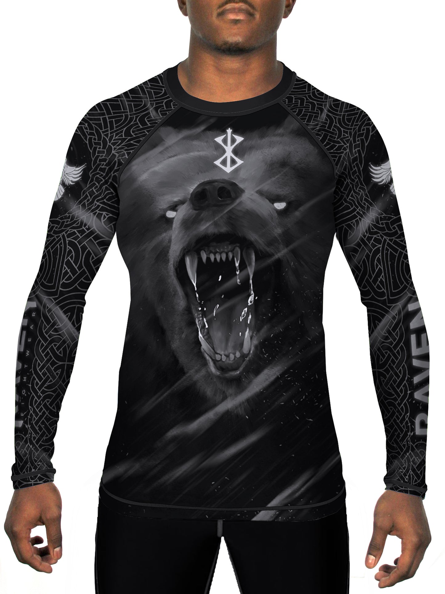 Raven Fightwear Men's Nordic Bear Warrior Berserker 2.0 BJJ Rash Guard Long Sleeve MMA Black Edition