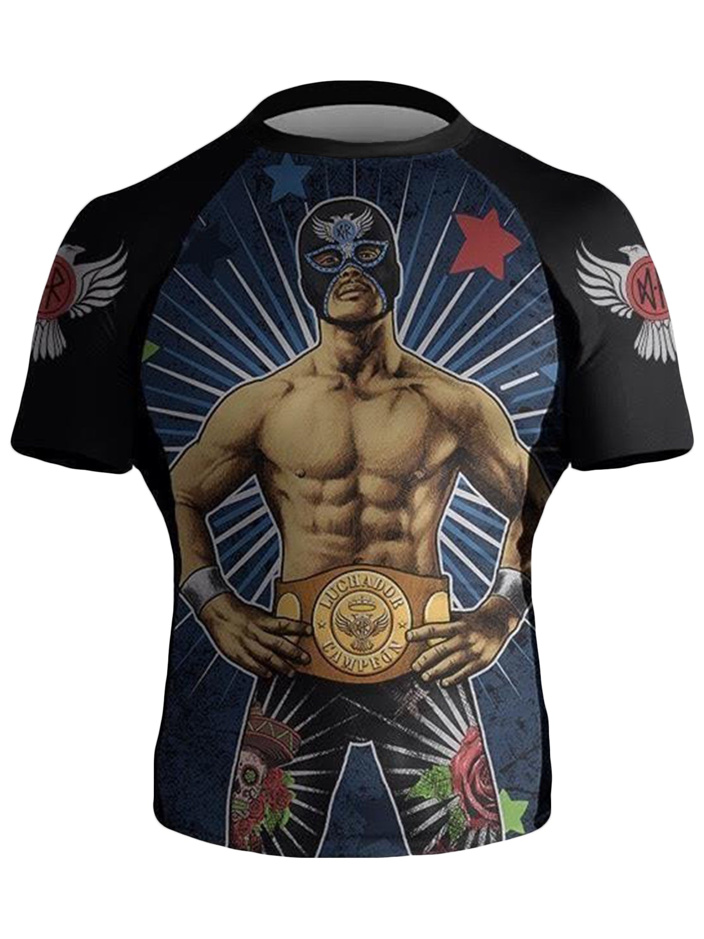 Raven Fightwear Men's Luchador El Cuervo BJJ Rash Guard Short Sleeve MMA Black