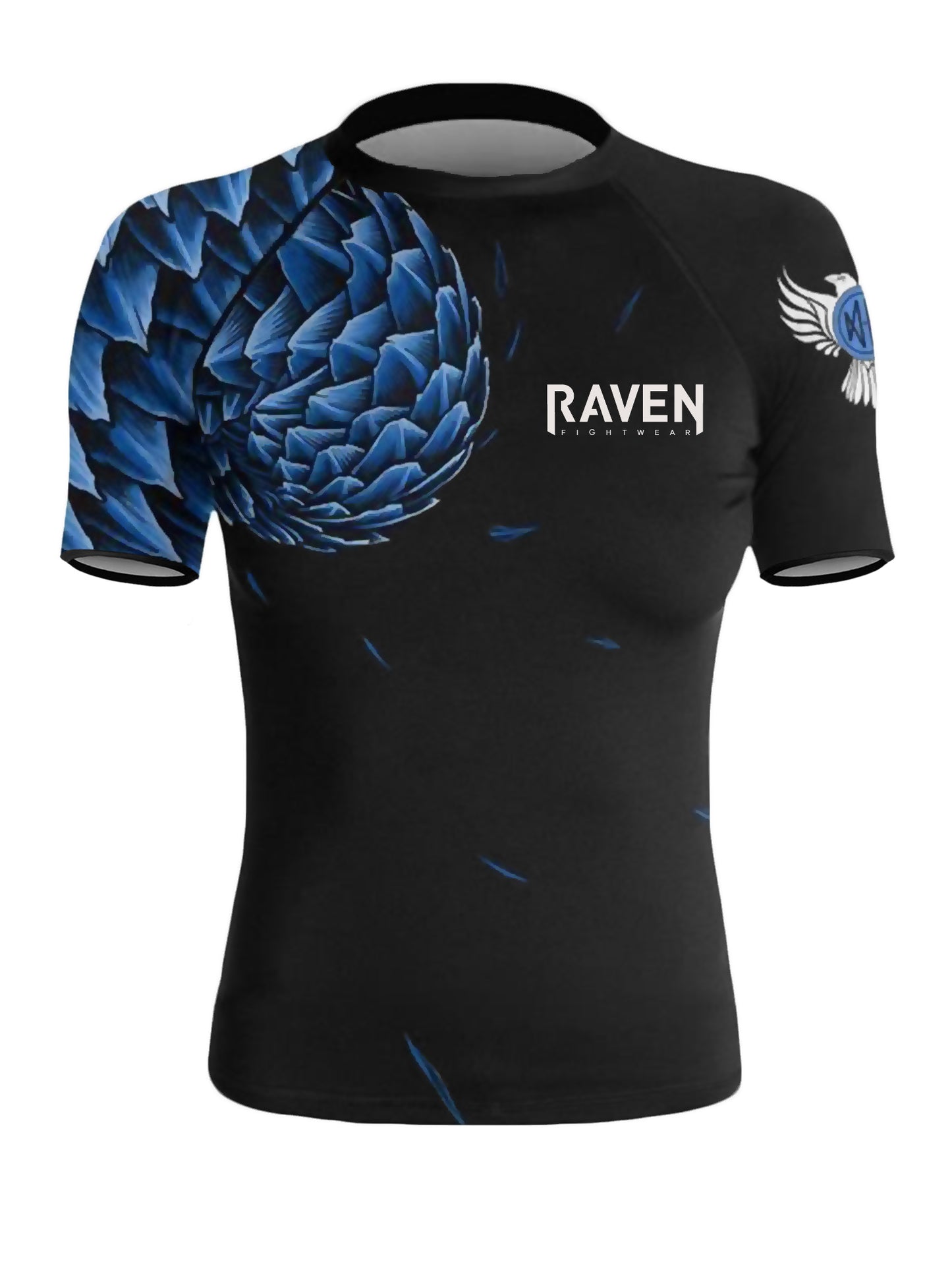 Raven Fightwear Women's Power Pangolin BJJ Rash Guard Short Sleeve MMA Black/Blue