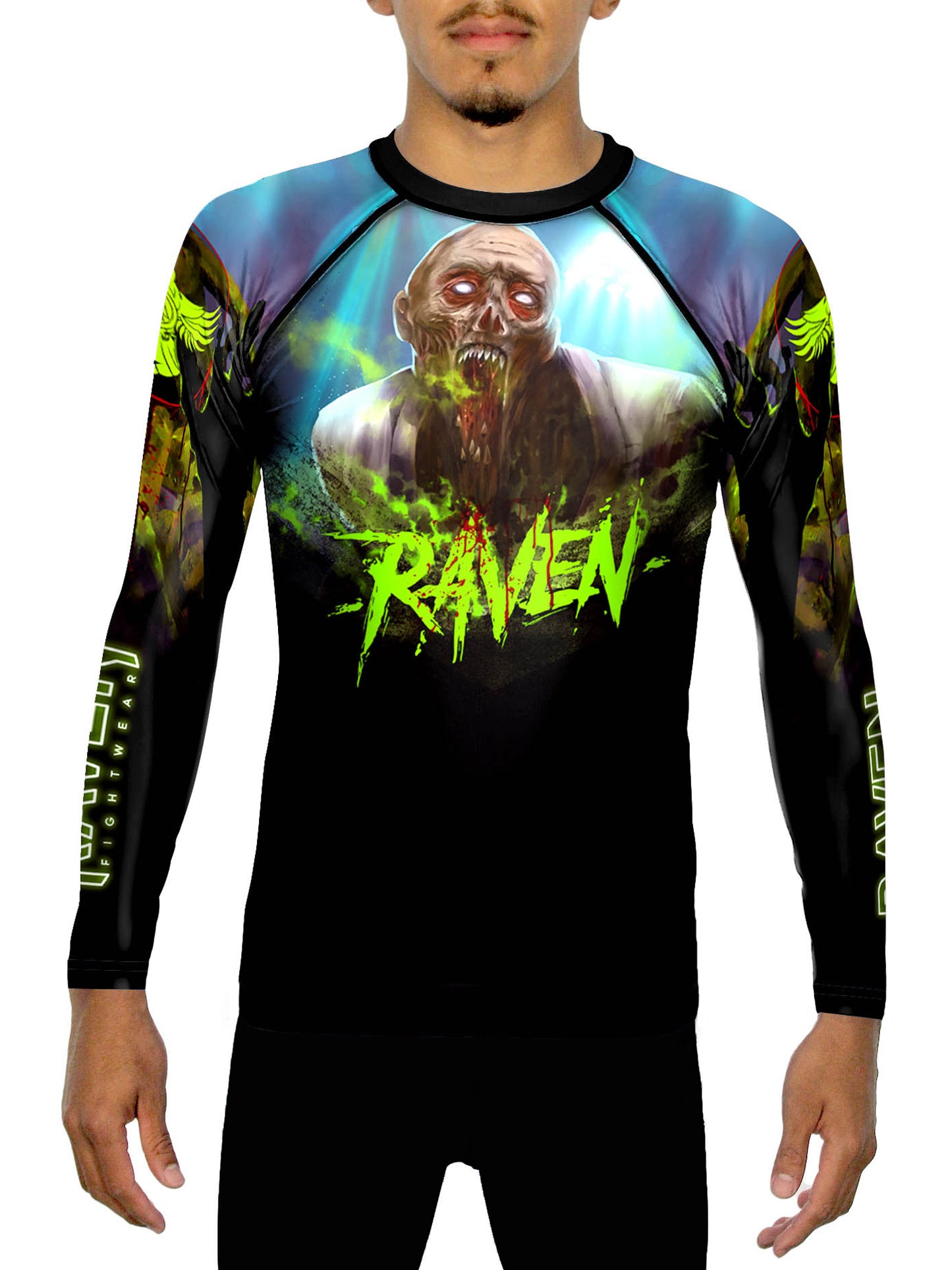 Raven Fightwear Men's Zombie 2.0 Jiu Jitsu BJJ Rash Guard MMA Black