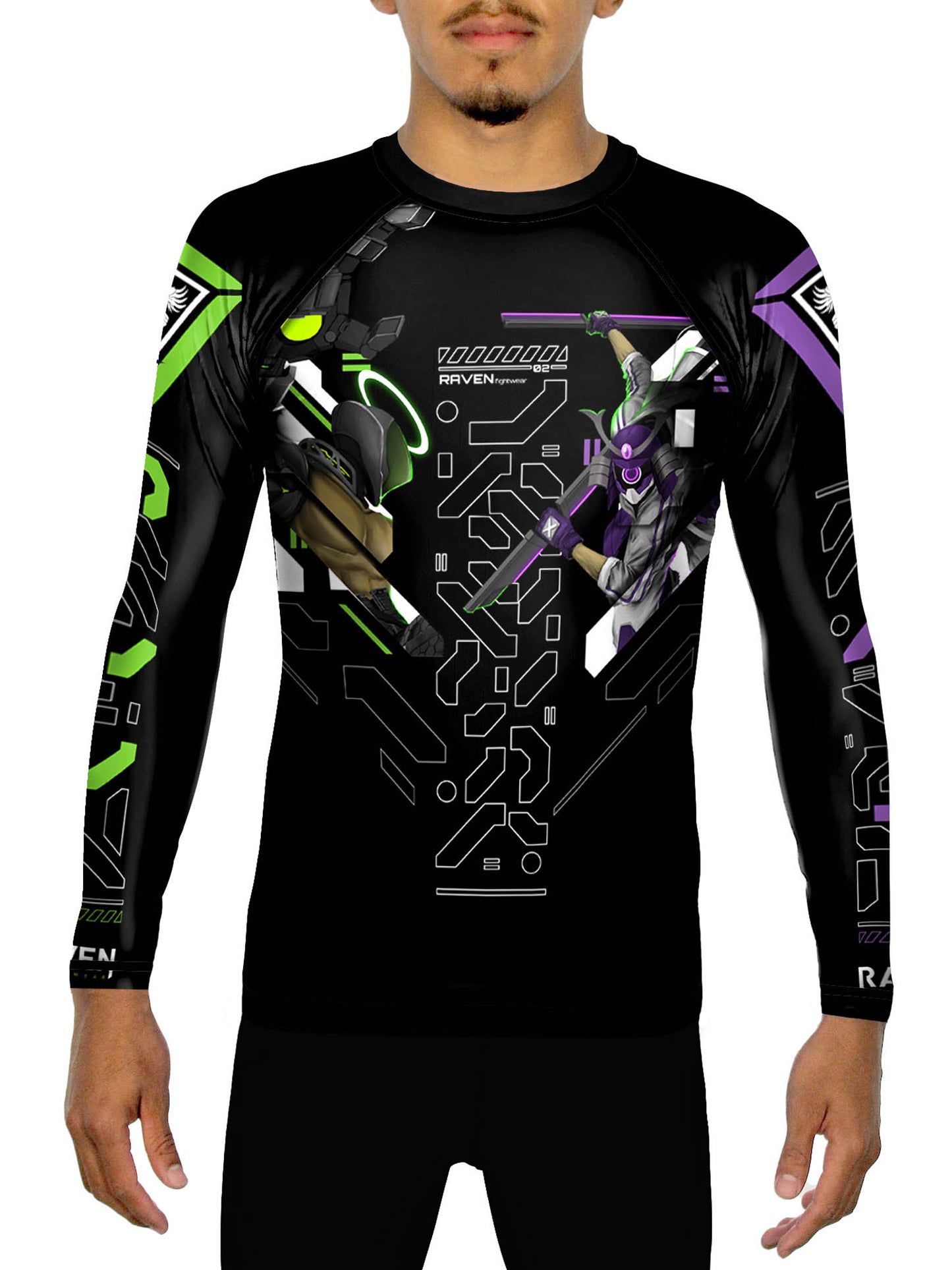 Raven Fightwear Men's Cyberpunk 3.0 Jiu Jitsu BJJ Rash Guard MMA Black