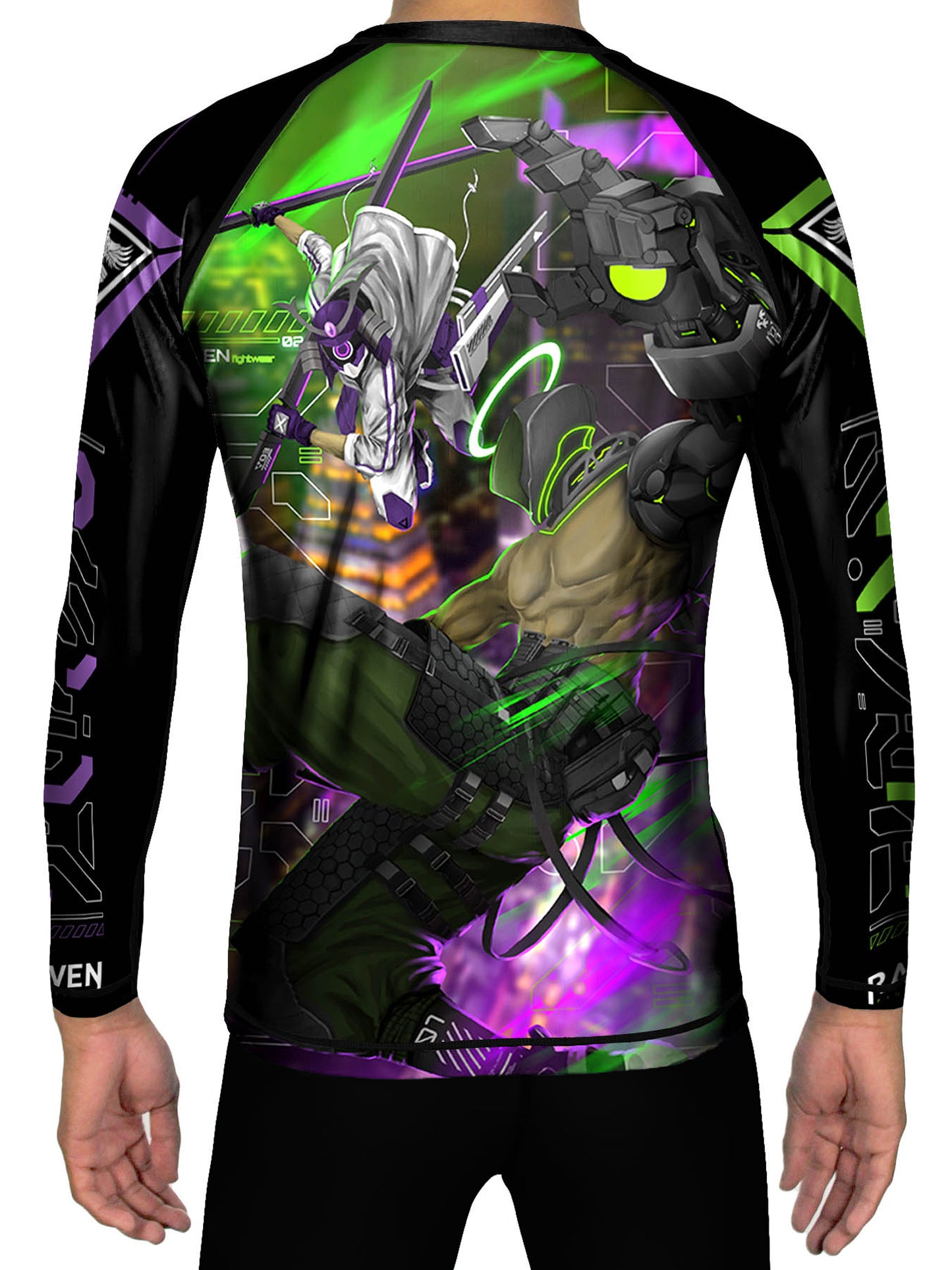 Raven Fightwear Men's Cyberpunk 3.0 Jiu Jitsu BJJ Rash Guard MMA Black