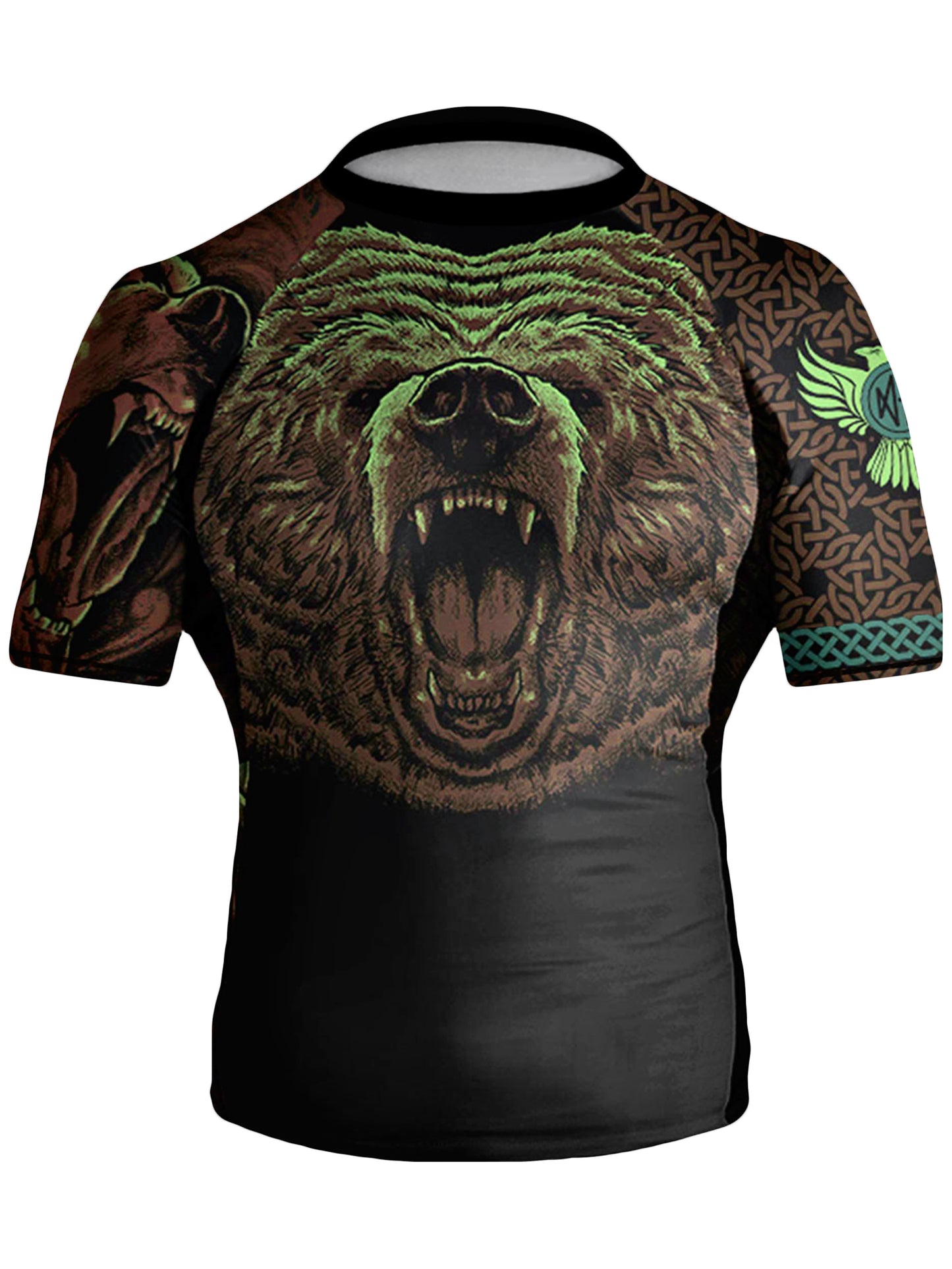 Raven Fightwear Men's Berserker Bear Norse BJJ Rash Guard Short Sleeve MMA Black