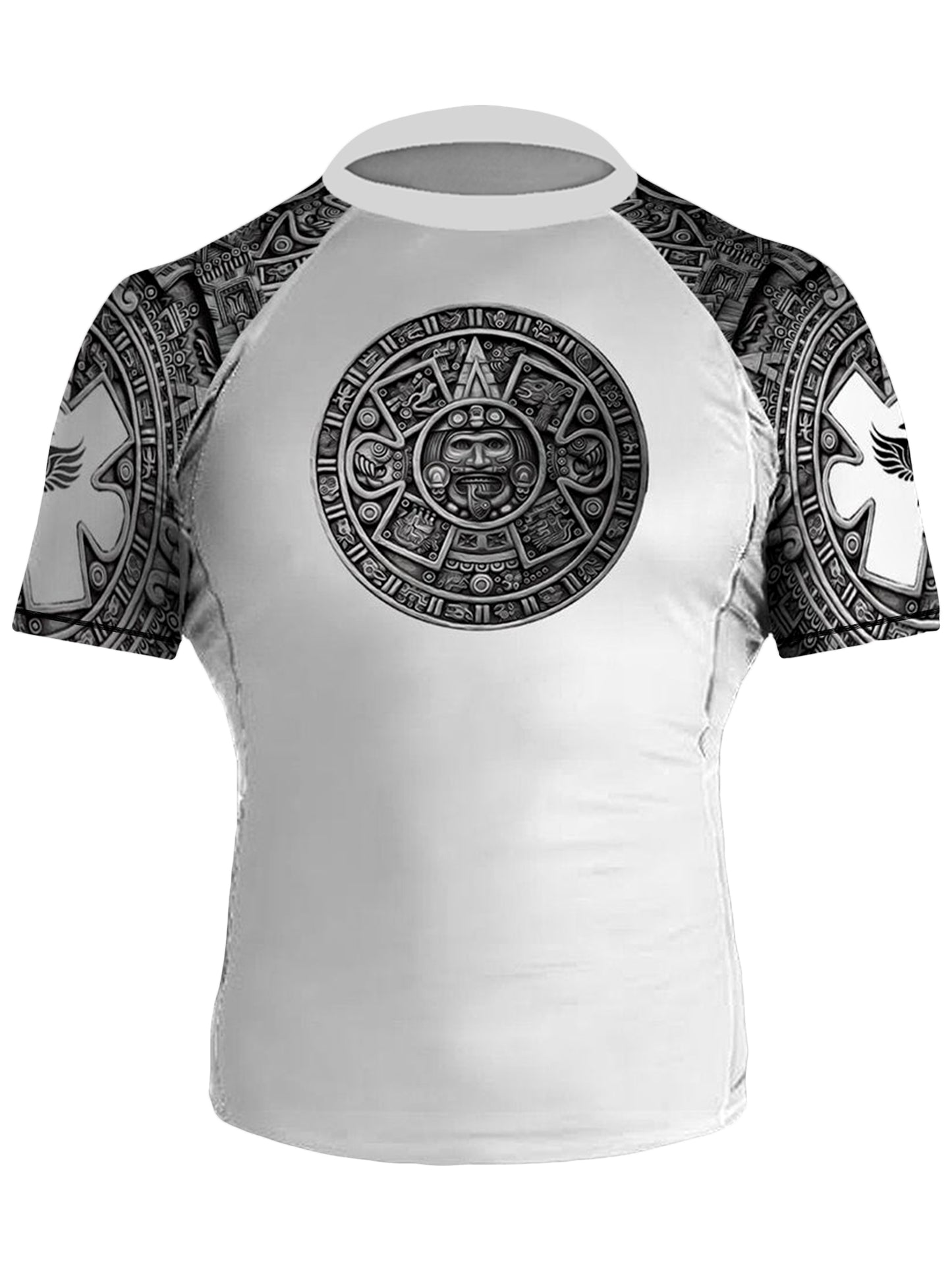 Raven Fightwear Men's Aztec Ranked Jiu Jitsu BJJ Rash Guard Short Sleeve MMA White