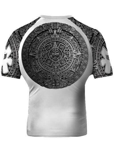 Raven Fightwear Men's Aztec Ranked Jiu Jitsu BJJ Rash Guard Short Sleeve MMA White