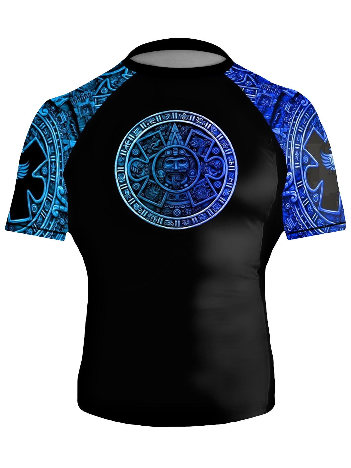 Raven Fightwear Men's Aztec Ranked Jiu Jitsu BJJ Rash Guard Short Sleeve MMA Blue