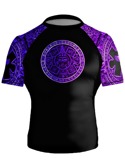 Raven Fightwear Men's Aztec Ranked Jiu Jitsu BJJ Rash Guard Short Sleeve MMA Purple