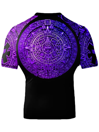 Raven Fightwear Men's Aztec Ranked Jiu Jitsu BJJ Rash Guard Short Sleeve MMA Purple