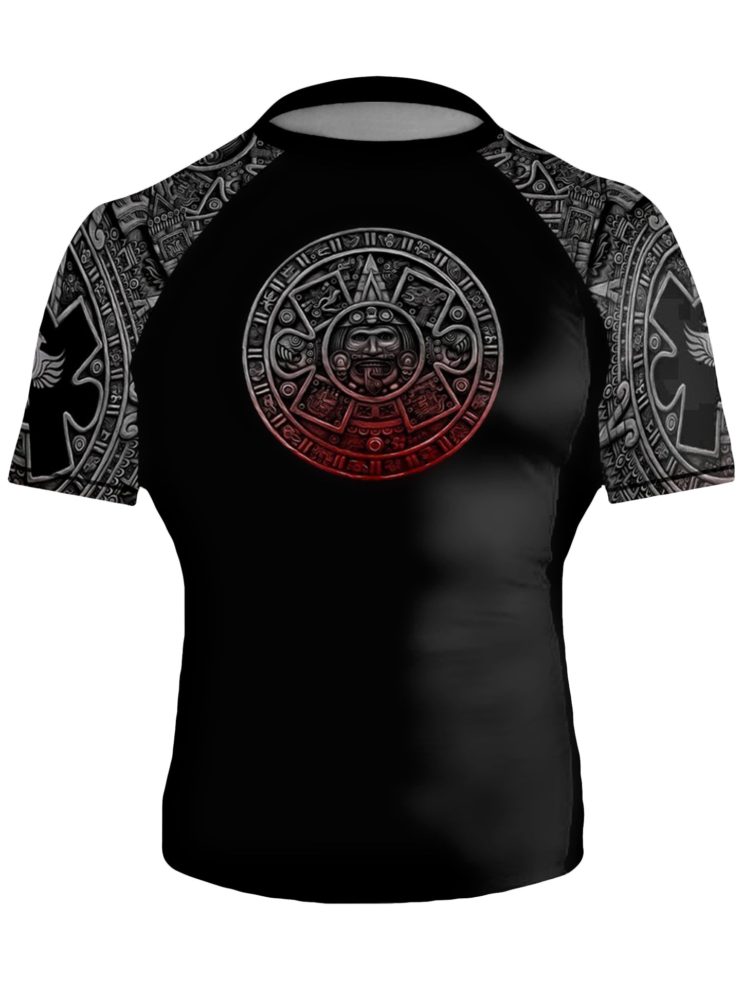 Raven Fightwear Men's Aztec Ranked Jiu Jitsu BJJ Rash Guard Short Sleeve MMA Black