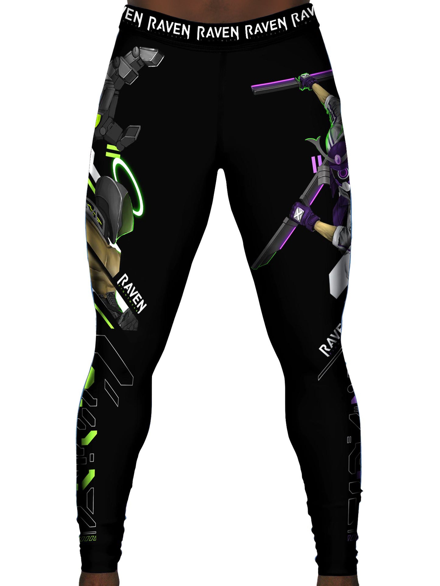 Raven Fightwear Men's Cyberpunk 3.0 No Gi Jiu Jitsu Pants BJJ Spats Leggings MMA Black