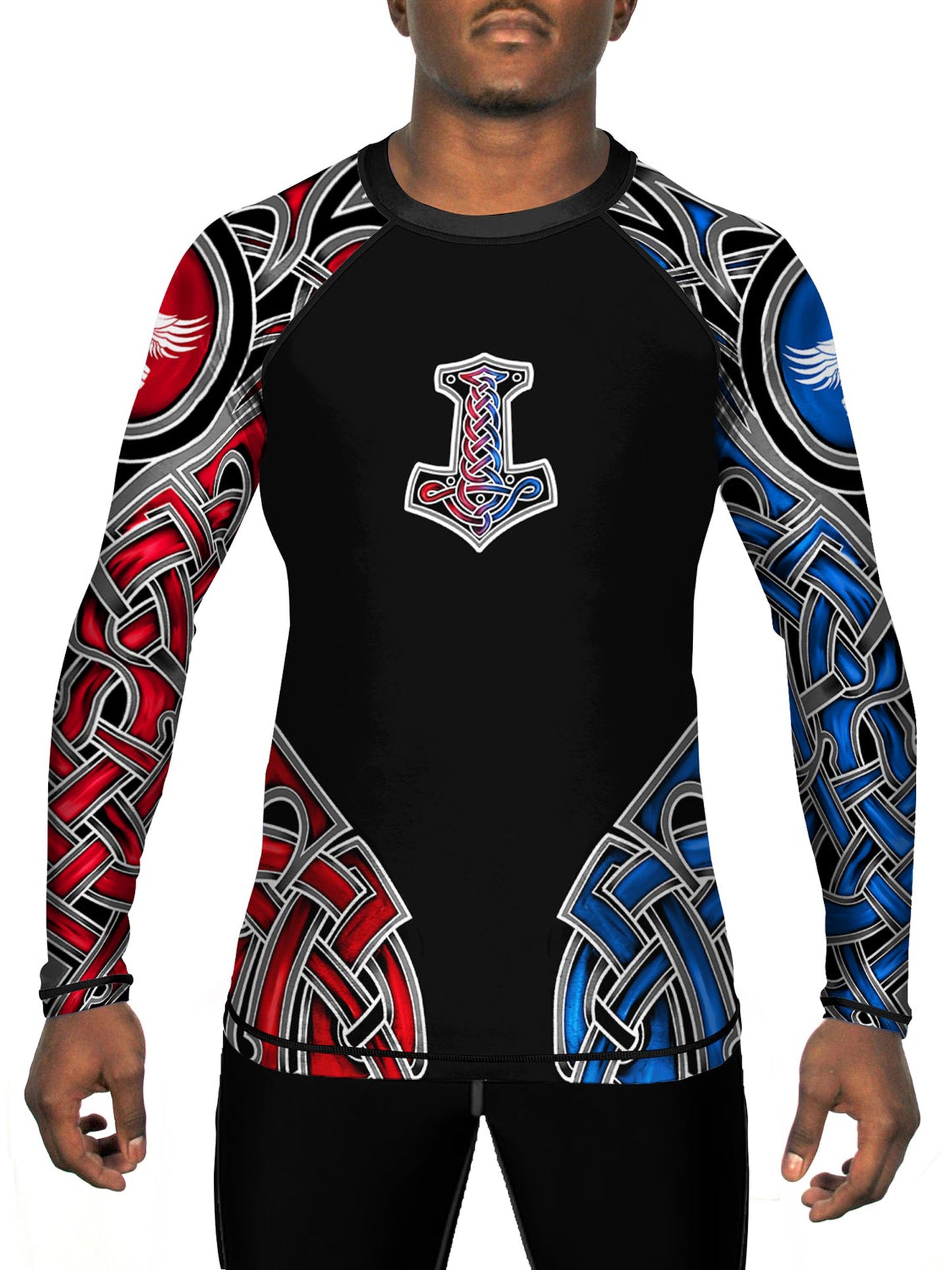 Raven Fightwear Men's The God of Thunder Thor Jiu Jitsu BJJ Rash Guard MMA Red/White/Blue