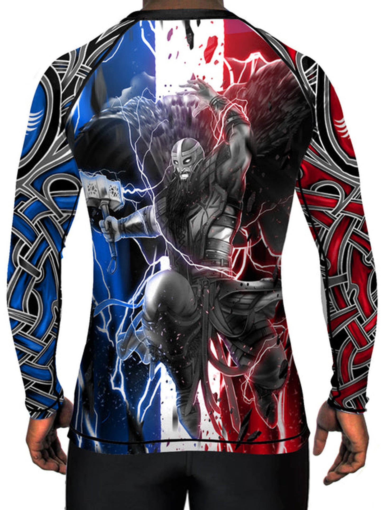 Raven Fightwear Men's The God of Thunder Thor Jiu Jitsu BJJ Rash Guard MMA Red/White/Blue