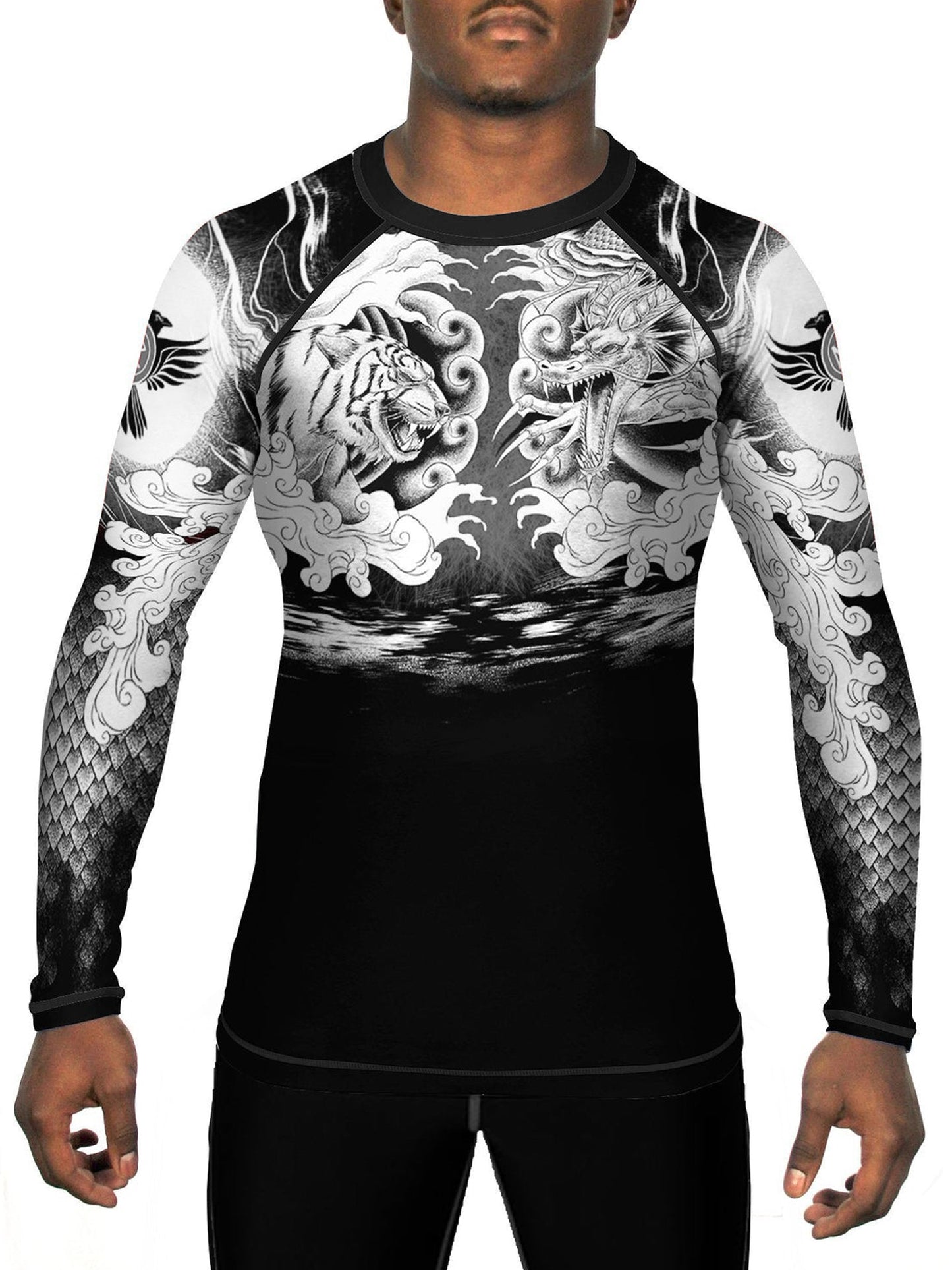 Raven Fightwear Men's Dragon & Tiger Jiu Jitsu BJJ Rash Guard MMA Black Edition