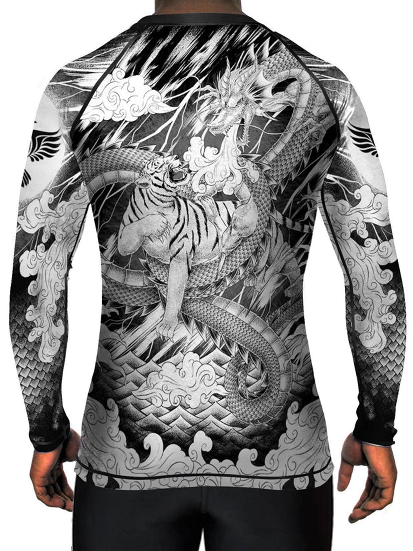 Raven Fightwear Men's Dragon & Tiger Jiu Jitsu BJJ Rash Guard MMA Black Edition