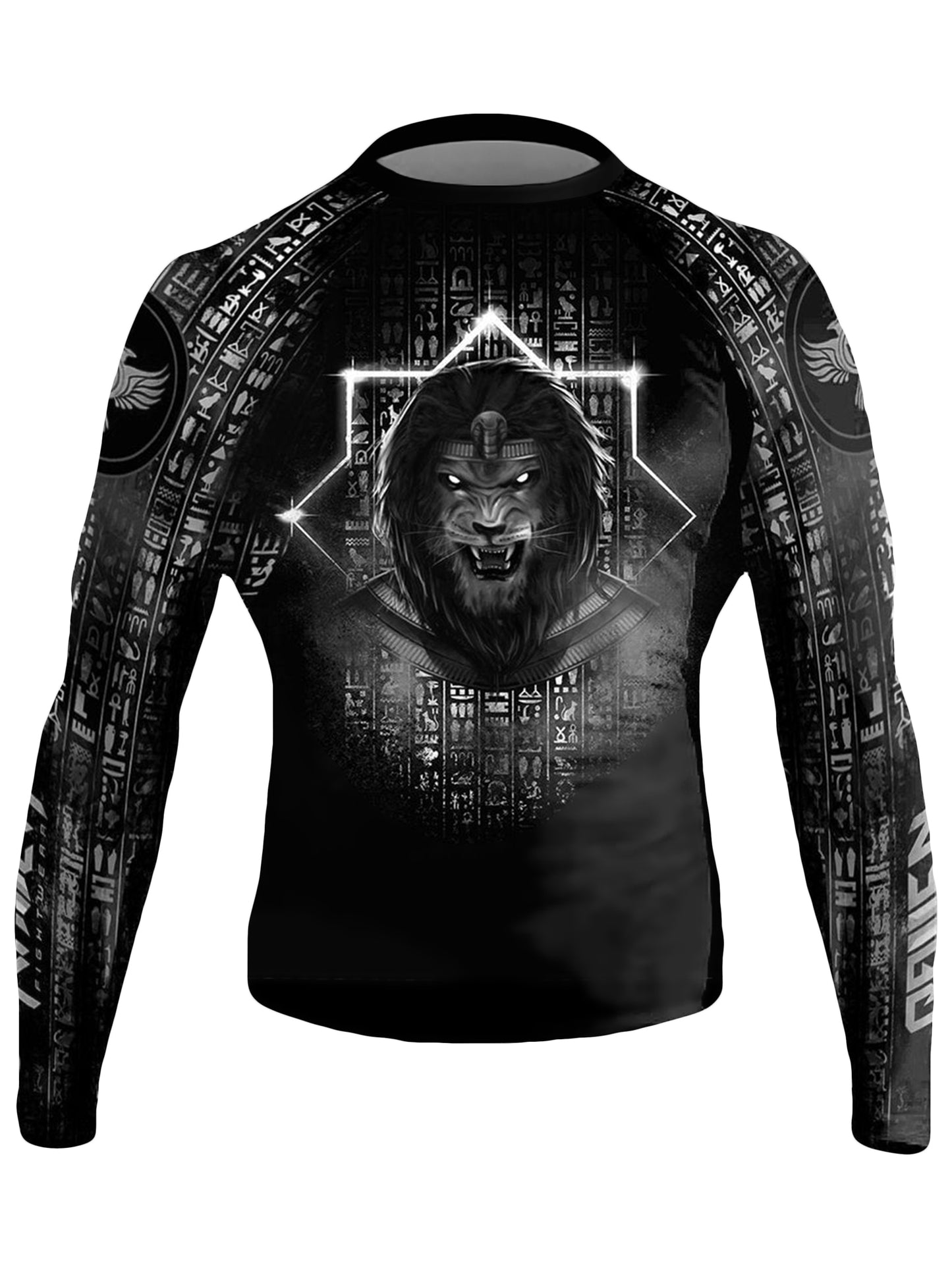 Raven Fightwear Men's The Gods of Egypt Maahes Lion Jiu Jitsu BJJ Rash Guard MMA Black Edition