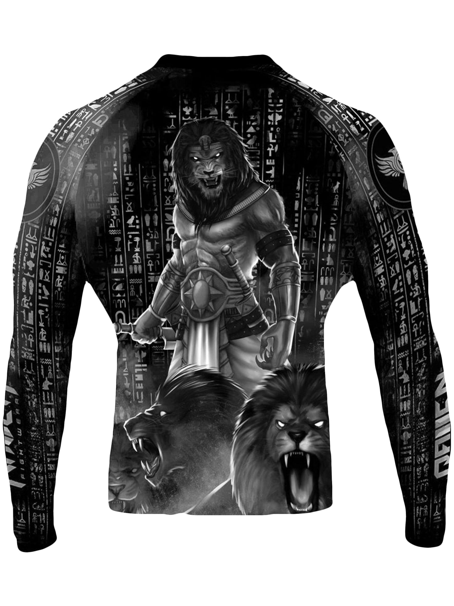 Raven Fightwear Men's The Gods of Egypt Maahes Lion Jiu Jitsu BJJ Rash Guard MMA Black Edition