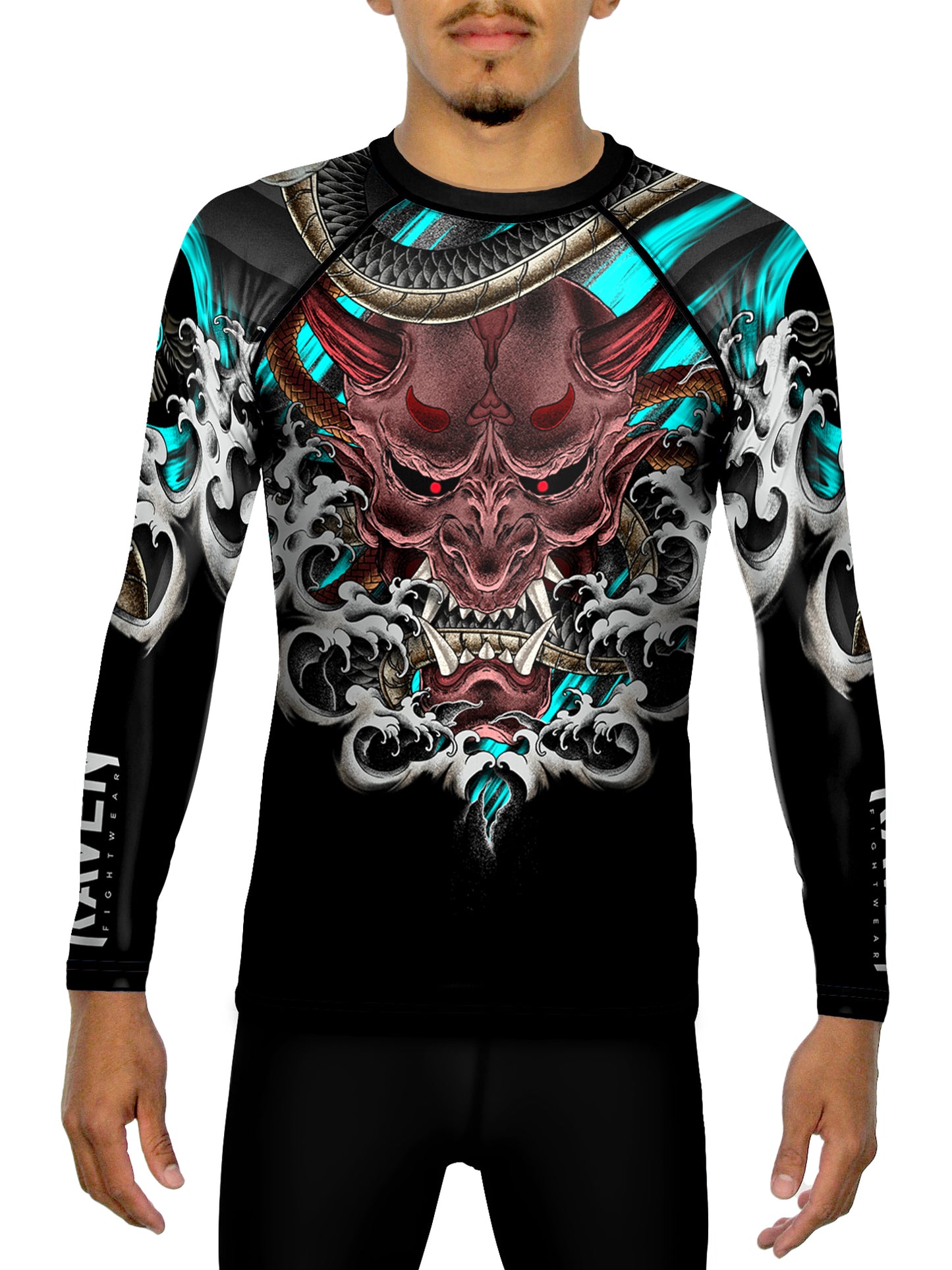 Raven Fightwear Men's Oni & Dragon Jiu Jitsu BJJ Rash Guard MMA Black