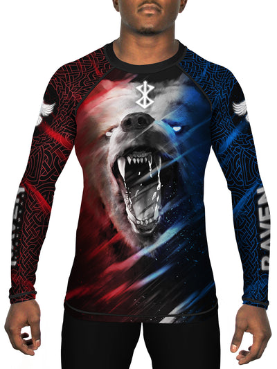 Raven Fightwear Men's Berserker 2.0 Jiu Jitsu BJJ Rash Guard MMA Red/White/Blue