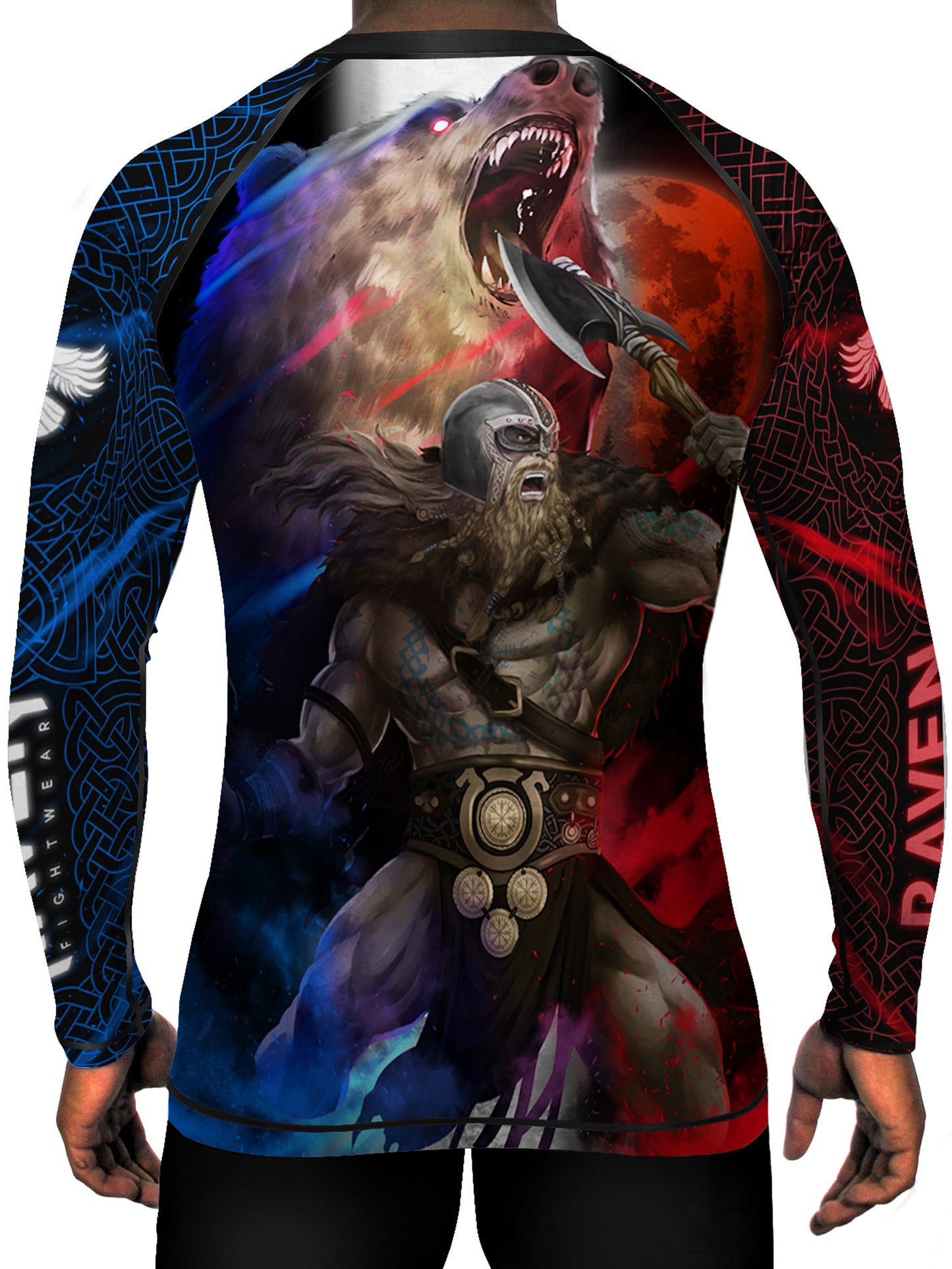 Raven Fightwear Men's Berserker 2.0 Jiu Jitsu BJJ Rash Guard MMA Red/White/Blue