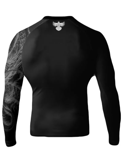 Raven Fightwear Men's Dragon Sleeve BJJ Rash Guard MMA Black