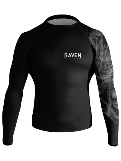 Raven Fightwear Men's Dragon Sleeve BJJ Rash Guard MMA Black