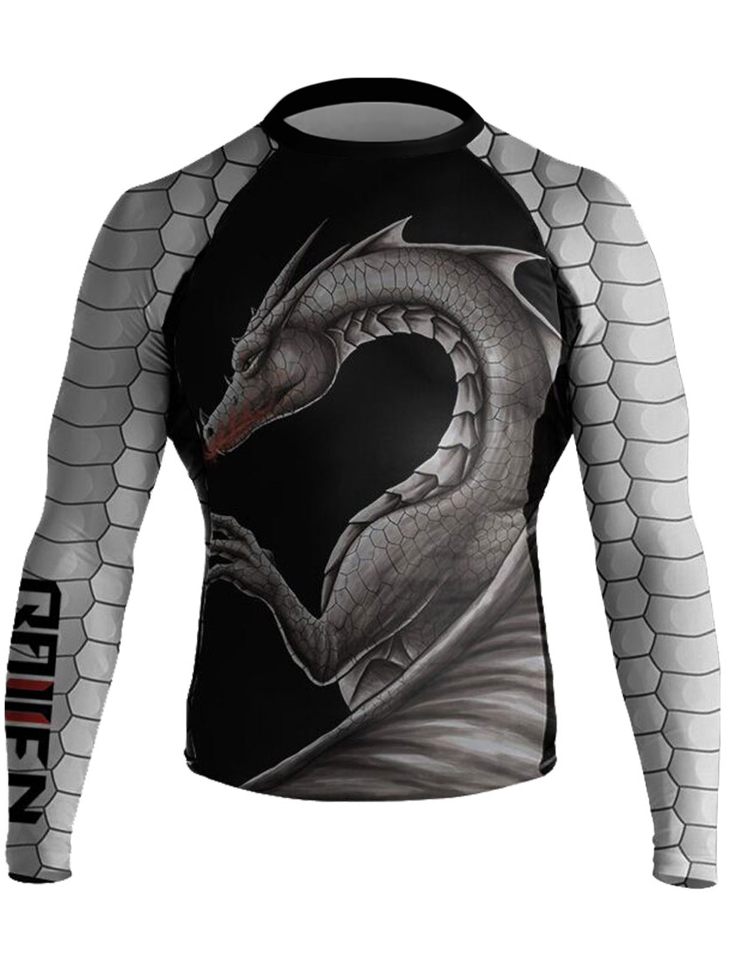 Raven Fightwear Men's White Dragon BJJ Jiu Jitsu Rash Guard MMA